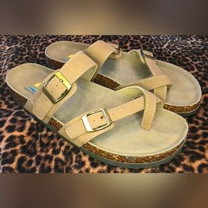 Maui Island Buckle Slide Sandals in Tan